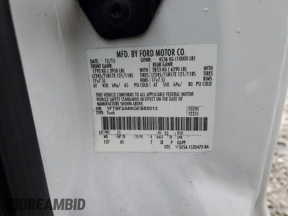 2016 Ford F-250 XL z VIN 1FTBF2A66GEB85013, wystawiony jako Copart lot #57483515 z przebiegiem 188 527 mil mil oraz Szkoda całkowita • Salvage title. Historia ofert i sprzedaży dostępna na DreamBid. Obrazek 13.