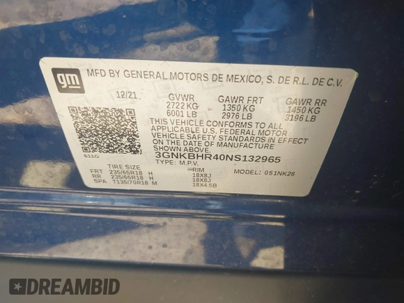 2022 Chevrolet Blazer LT with VIN 3GNKBHR40NS132965, listed as a IAAI auction lot 42236933 with 39,512 mi miles and . Bid and sale history available at DreamBid. Image 9.