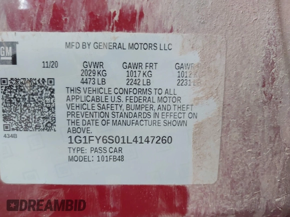 2020 Chevrolet Bolt EV LT with VIN 1G1FY6S01L4147260, listed as a IAAI auction lot 42170248 with 30,208 mi miles and . Bid and sale history available at DreamBid. Image 9.