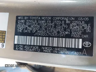 2005 Toyota Prius with VIN JTDKB20U753051597, listed as a IAAI auction lot 41792556 with 1 mi miles. Bid and sale history available at carsss.com. Image 9.
