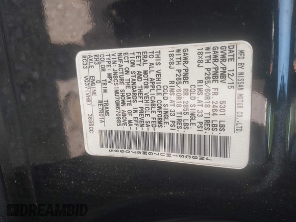 2016 Infiniti QX70 with VIN JN8CS1MU7GM670985, listed as a IAAI auction lot 42290094 with 154,588 mi miles and . Bid and sale history available at DreamBid. Image 9.