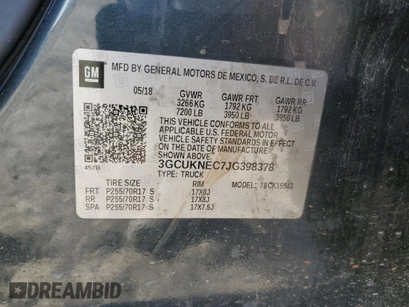 2018 Chevrolet Silverado 1500 Work Truck with VIN 3GCUKNEC7JG398378, listed as a Copart auction lot 41419535 with 102,514 mi miles and Salvage Title. Bid and sale history available at carsss.com. Image 14.