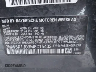 2021 BMW 3 Series 330i with VIN 3MW5R1J09M8C15403, listed as a IAAI auction lot 41892341 with 30,975 mi miles and . Bid and sale history available at carsss.com. Image 9.