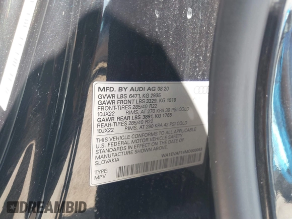 2021 Audi Q8 Premium Plus z VIN WA1EVAF14MD003053, wystawiony jako IAAI lot #41854362 z przebiegiem 32 412 mil mil oraz . Historia ofert i sprzedaży dostępna na DreamBid. Obrazek 9.