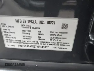 2021 Tesla Model S Long Range с VIN 5YJSA1E57MF441387, выставлен на аукционе IAAI как лот 42034307 с пробегом Не указан миль и . История ставок и продаж доступна на DreamBid. Изображение 9.