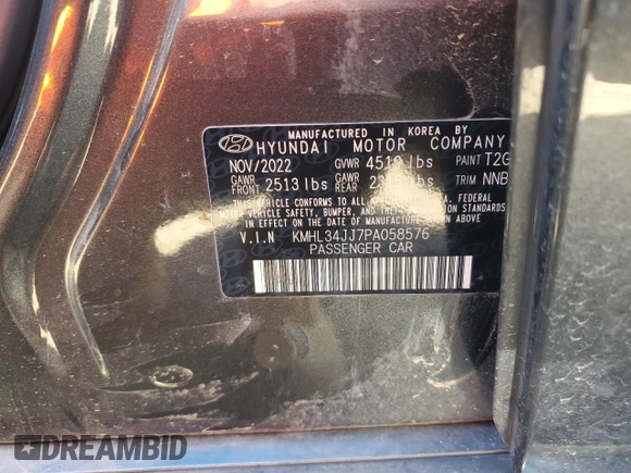 2023 Hyundai Sonata Hybrid SEL with VIN KMHL34JJ7PA058576, listed as a Copart auction lot 68246423 with 6,574 mi miles. Bid and sale history available at carsss.com. Image 12.