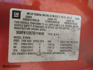2007 Chevrolet Avalanche LT w/1LT with VIN 3GNFK12357G114543, listed as a IAAI auction lot 41861955 with 190,432 mi miles. Bid and sale history available at carsss.com. Image 9.