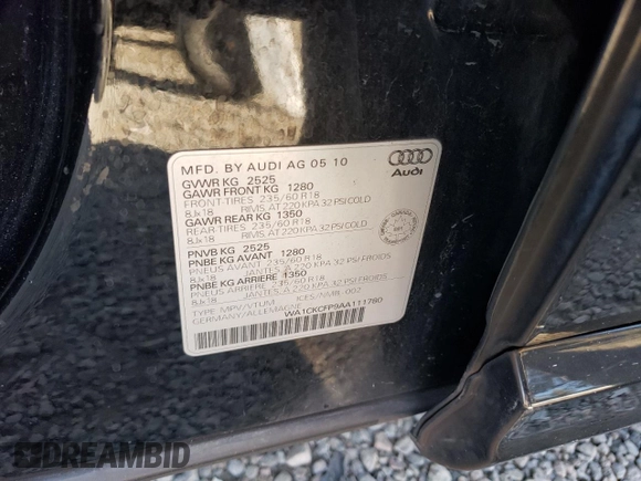 2010 Audi Q5 with VIN WA1CKCFP9AA111780, listed as a Copart auction lot 87991585 with 149,935 mi miles and Salvage title. Bid and sale history available at DreamBid. Image 14.