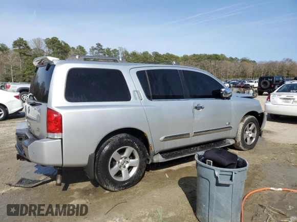 2007 Nissan Armada SE z VIN 5N1BA08A27N722095, wystawiony jako Copart lot #51247875 z przebiegiem 195 137 mil mil oraz Szkoda całkowita • Salvage title. Historia ofert i sprzedaży dostępna na DreamBid. Obrazek 3.