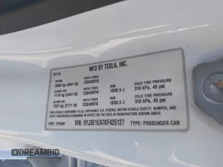 2019 Tesla Model 3 Mid Range with VIN 5YJ3E1EA7KF425127, listed as a IAAI auction lot 41886436 with 87,236 mi miles and . Bid and sale history available at carsss.com. Image 9.