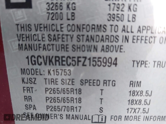 2015 Chevrolet Silverado 1500 LT with VIN 1GCVKREC5FZ155994, listed as a IAAI auction lot 41847261 with 1 mi miles. Bid and sale history available at carsss.com. Image 9.