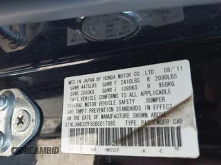 2011 Acura TSX with VIN JH4CU2F60BC017065, listed as a IAAI auction lot 41986027 with 290,179 mi miles. Bid and sale history available at carsss.com. Image 9.