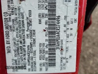 2012 Ford Fusion SEL with VIN 3FAHP0JA4CR374496, listed as a Copart auction lot 56031465 with 99,436 mi miles and Salvage Title. Bid and sale history available at DreamBid. Image 12.