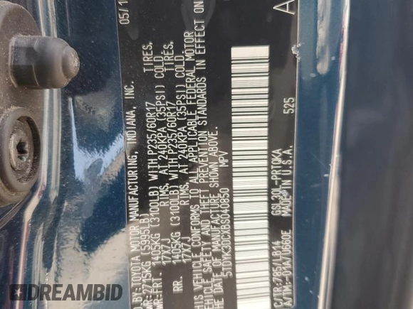 2011 Toyota Sienna XLE AAS с VIN 5TDYK3DCXBS040850, выставлен на аукционе Copart как лот 62155435 с пробегом 220 599 миль миль и Списание • Salvage title. История ставок и продаж доступна на DreamBid. Изображение 13.