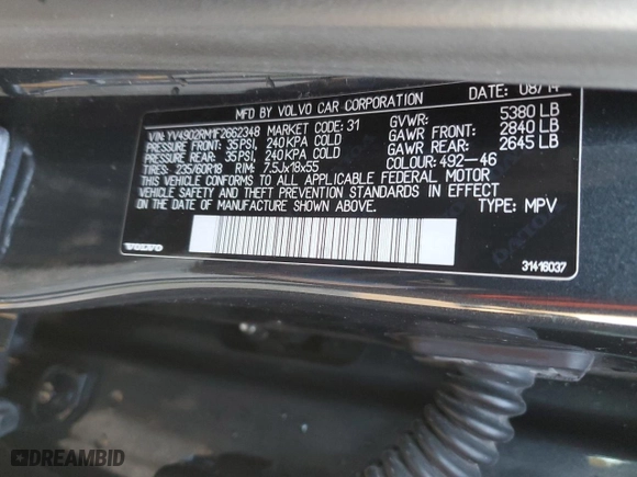 2015 Volvo XC60 T6 Platinum with VIN YV4902RM1F2662348, listed as a Copart auction lot 84502354 with 106,515 mi miles and Salvage Title. Bid and sale history available at carsss.com. Image 13.
