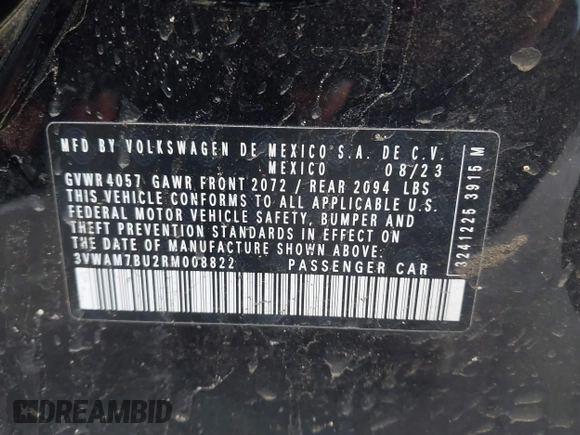 2024 Volkswagen Jetta Sport с VIN 3VWAM7BU2RM008822, выставлен на аукционе IAAI как лот 42258345 с пробегом 41 165 миль миль и . История ставок и продаж доступна на DreamBid. Изображение 9.