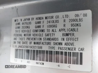 2009 Acura TSX with VIN JH4CU26619C021586, listed as a IAAI auction lot 41942680 with 171,841 mi miles. Bid and sale history available at carsss.com. Image 9.