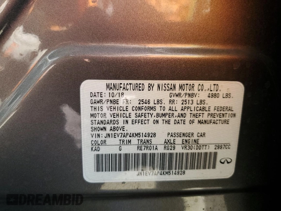 2019 Infiniti Q50 Luxe z VIN JN1EV7AP4KM514928, wystawiony jako Copart lot #56694755 z przebiegiem 63 705 mil mil oraz Szkoda całkowita • Salvage title. Historia ofert i sprzedaży dostępna na DreamBid. Obrazek 13.