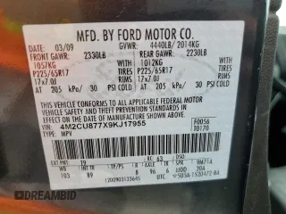 2009 Mercury Mariner Premier with VIN 4M2CU877X9KJ17955, listed as a Copart auction lot 56878845 with 165,626 mi miles and Salvage title. Bid and sale history available at DreamBid. Image 14.