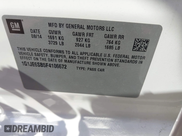 2015 Chevrolet Sonic LTZ z VIN 1G1JE6SB5F4106672, wystawiony jako IAAI lot #41520641 z przebiegiem 132 762 mil mil oraz . Historia ofert i sprzedaży dostępna na DreamBid. Obrazek 9.