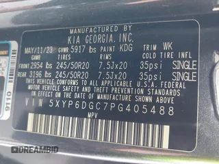 2023 Kia Telluride S with VIN 5XYP6DGC7PG405488, listed as a IAAI auction lot 42135176 with 16,799 mi miles and . Bid and sale history available at DreamBid. Image 9.