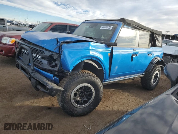 2021 Ford Bronco with VIN 1FMEE5DP9MLA96464, listed as a Copart auction lot 43830135 with 5,211 mi miles and Salvage Title. Bid and sale history available at DreamBid. Image 1.
