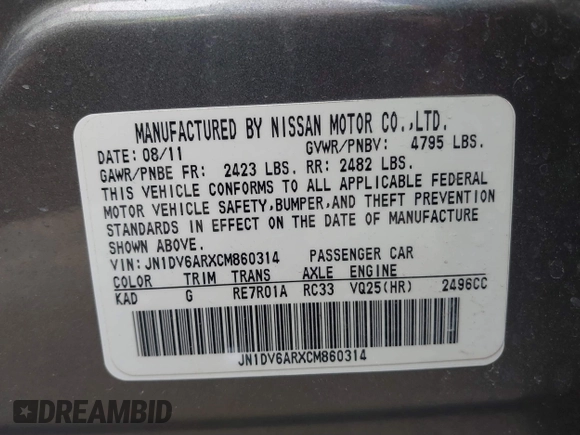 2012 Infiniti G25 x с VIN JN1DV6ARXCM860314, выставлен на аукционе IAAI как лот 42051607 с пробегом 132 598 миль миль и . История ставок и продаж доступна на DreamBid. Изображение 9.
