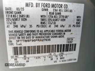2023 Ford Maverick XL with VIN 3FTTW8F96PRA27035, listed as a Copart auction lot 89401915 with 34,683 mi miles and Salvage title. Bid and sale history available at DreamBid. Image 12.