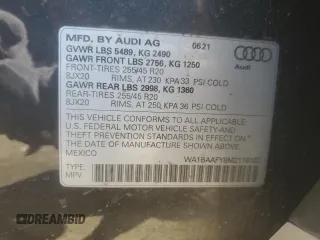 2021 Audi Q5 Premium Plus with VIN WA1BAAFY8M2118102, listed as a Copart auction lot 61657375 with 22,827 mi miles and Salvage title. Bid and sale history available at DreamBid. Image 13.