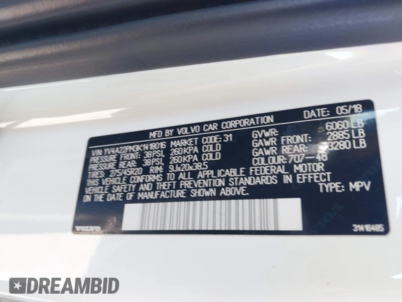 2019 Volvo XC90 R-Design with VIN YV4A22PM3K1418016, listed as a IAAI auction lot 41703851 with 123,571 mi miles. Bid and sale history available at carsss.com. Image 9.