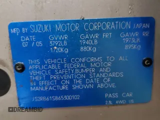 2006 Suzuki Aerio z VIN JS2RB61S865300102, wystawiony jako Copart lot #47967855 z przebiegiem 127 267 mil mil oraz Czysty tytuł • Clean title. Historia ofert i sprzedaży dostępna na DreamBid. Obrazek 13.