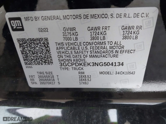 2022 Chevrolet Silverado 1500 LT with VIN 3GCPDKEK3NG504134, listed as a IAAI auction lot 41561032 with 1 mi miles. Bid and sale history available at carsss.com. Image 9.