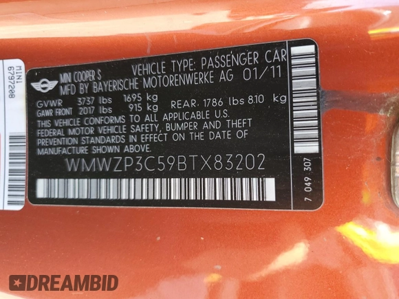 2011 MINI Convertible S z VIN WMWZP3C59BTX83202, wystawiony jako Copart lot #47138535 z przebiegiem 162 809 mil mil oraz Szkoda całkowita • Salvage title. Historia ofert i sprzedaży dostępna na DreamBid. Obrazek 14.