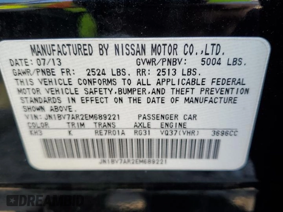2014 Infiniti Q50 Premium with VIN JN1BV7AR2EM689221, listed as a Copart auction lot 46914095 with 113,015 mi miles and Salvage Title. Bid and sale history available at carsss.com. Image 12.