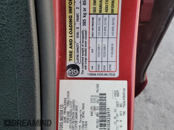 2010 Ford Fusion SE with VIN 3FAHP0HAXAR336919, listed as a Copart auction lot 64076505 with 230,813 mi miles and Salvage title. Bid and sale history available at DreamBid. Image 12.
