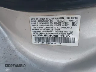 2006 Honda Odyssey EX-L with VIN 5FNRL387X6B429688, listed as a IAAI auction lot 42152841 with 178,806 mi miles and . Bid and sale history available at DreamBid. Image 9.