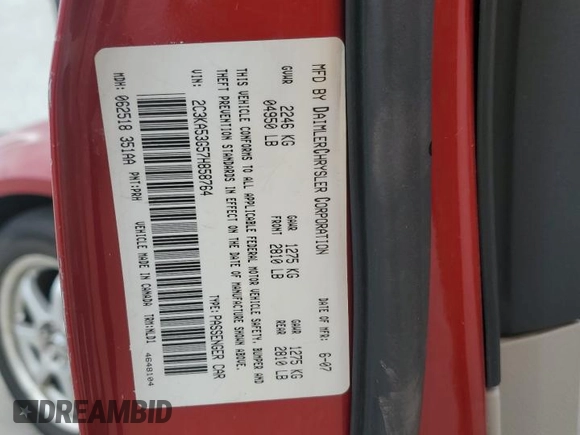 2007 Chrysler 300 Touring z VIN 2C3KA53G57H858764, wystawiony jako Copart lot #50928775 z przebiegiem 129 258 mil mil oraz Szkoda całkowita • Salvage title. Historia ofert i sprzedaży dostępna na DreamBid. Obrazek 12.