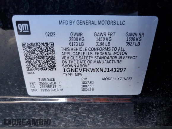 2022 Chevrolet Traverse LS with VIN 1GNEVFKWXNJ143297, listed as a Copart auction lot 57889574 with 16,363 mi miles and Clean Title. Bid and sale history available at carsss.com. Image 14.