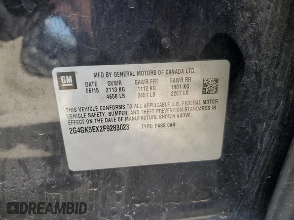 2015 Buick Regal with VIN 2G4GK5EX2F9283023, listed as a Copart auction lot 49125185 with 163,436 mi miles and Salvage Title. Bid and sale history available at carsss.com. Image 14.