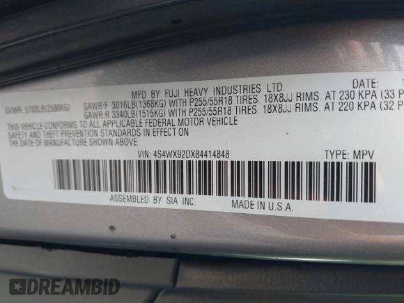 2008 Subaru Tribeca Limited с VIN 4S4WX92DX84414848, выставлен на аукционе IAAI как лот 42094467 с пробегом 322 852 миль миль и . История ставок и продаж доступна на DreamBid. Изображение 9.