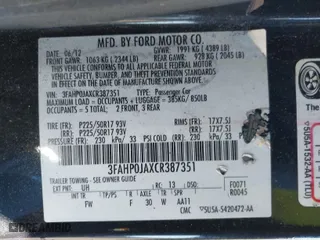 2012 Ford Fusion SEL with VIN 3FAHP0JAXCR387351, listed as a IAAI auction lot 41865873 with 158,521 mi miles. Bid and sale history available at carsss.com. Image 9.