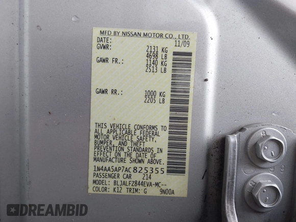 2010 Nissan Maxima S z VIN 1N4AA5AP7AC825355, wystawiony jako IAAI lot #41987311 z przebiegiem 145 046 mil mil oraz . Historia ofert i sprzedaży dostępna na DreamBid. Obrazek 9.