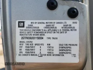 2003 GMC Sierra Denali z VIN 2GTFK69U831158334, wystawiony jako Copart lot #66320714 z przebiegiem Nie podano mil oraz Szkody całkowita. Historia ofert i sprzedaży dostępna na DreamBid. Obrazek 12.