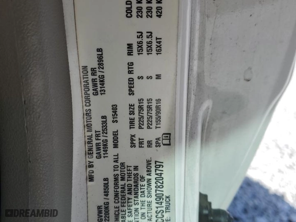 2007 Chevrolet Colorado Work Truck with VIN 1GCCS149078204797, listed as a Copart auction lot 46993325 with 271,828 mi miles and Salvage Title. Bid and sale history available at carsss.com. Image 12.