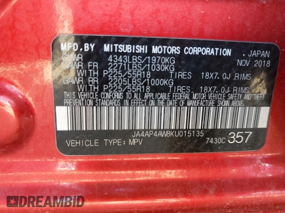 2019 Mitsubishi Outlander Sport GT 2.4 with VIN JA4AP4AW8KU015135, listed as a Copart auction lot 71883684 with 134,210 mi miles and Clean Title. Bid and sale history available at carsss.com. Image 13.