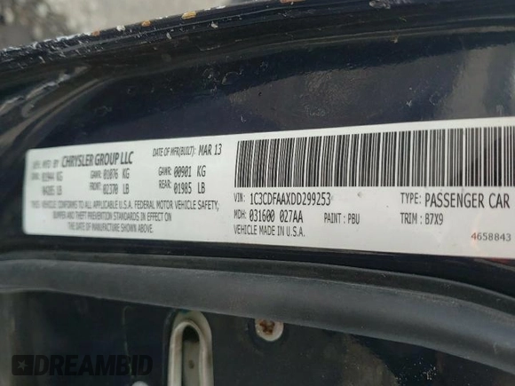 2013 Dodge Dart SE with VIN 1C3CDFAAXDD299253, listed as a Copart auction lot 46535275 with 135,699 mi miles and Salvage Title. Bid and sale history available at carsss.com. Image 15.