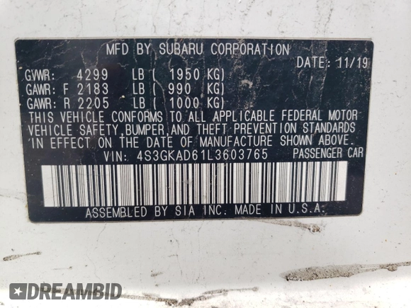2020 Subaru Impreza Premium с VIN 4S3GKAD61L3603765, выставлен на аукционе Copart как лот 50862675 с пробегом 81 185 миль миль и Списание • Salvage title. История ставок и продаж доступна на DreamBid. Изображение 12.