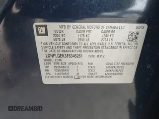 2015 Chevrolet Equinox LT with VIN 2GNFLGEK3F6345261, listed as a IAAI auction lot 41617476 with 107,822 mi miles. Bid and sale history available at carsss.com. Image 9.