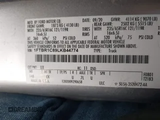 2020 Ford Transit Cargo с VIN 1FTBR1C89LKB44774, выставлен на аукционе IAAI как лот 41319966 с пробегом 46 312 миль миль и . История ставок и продаж доступна на DreamBid. Изображение 9.