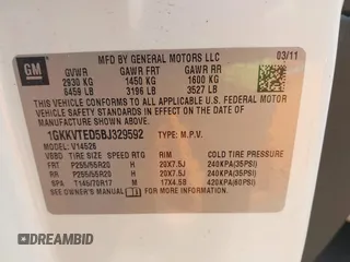 2011 GMC Acadia Denali with VIN 1GKKVTED5BJ329592, listed as a IAAI auction lot 42022700 with 210,336 mi miles. Bid and sale history available at carsss.com. Image 9.